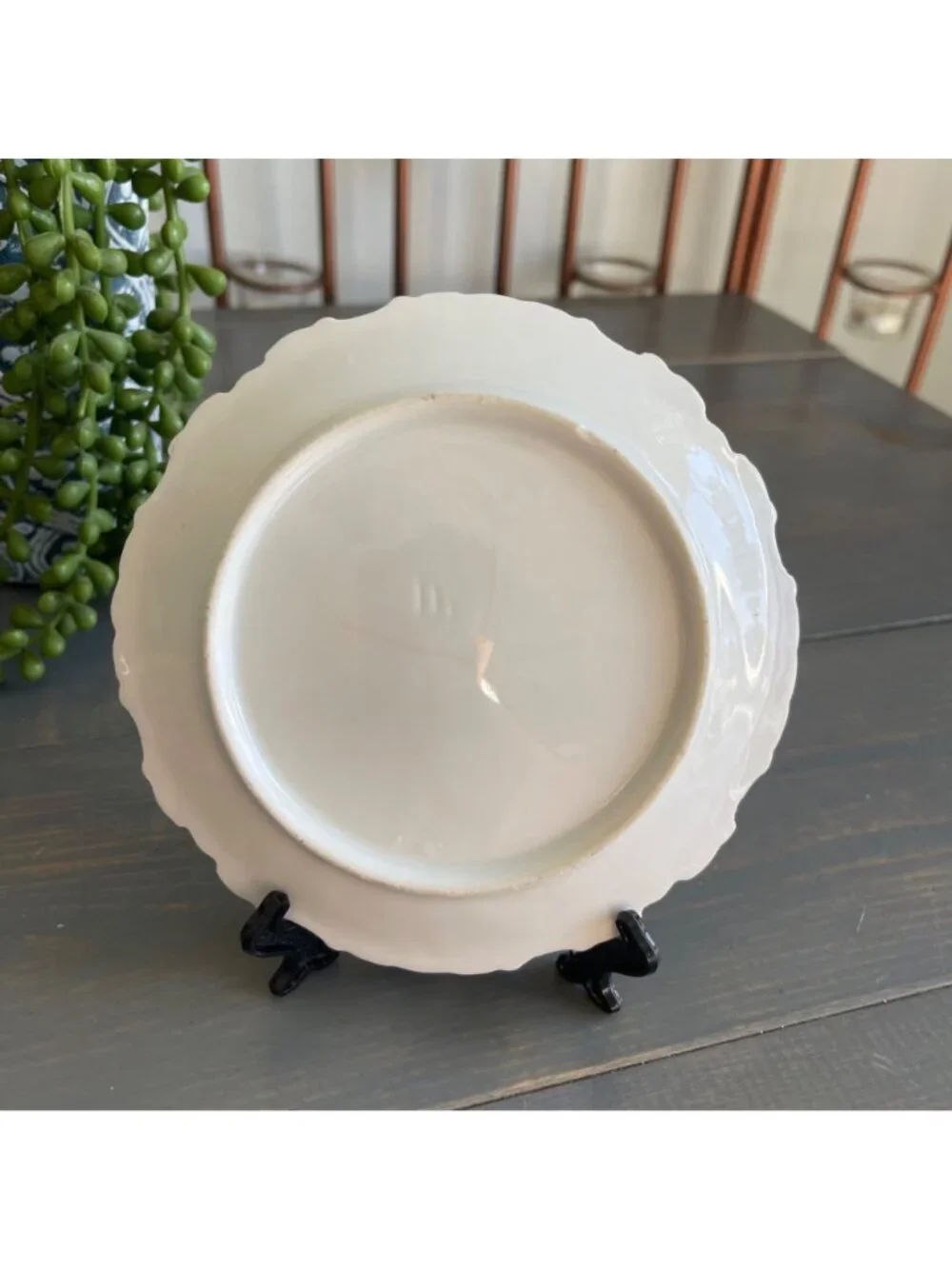 Antique Limoges Salad Dessert Plate Green Ivy Pattern Scalloped Edges